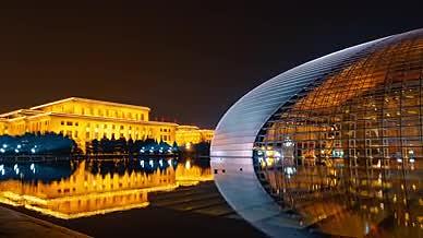 8K震撼延时北京人民大会堂大剧院城市灯光视频的预览图